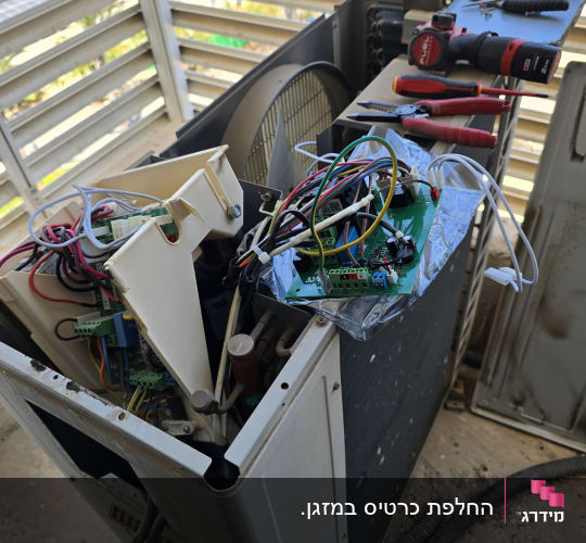 יחידת מיזוג אוויר פתוחה עם כלים וחוטים